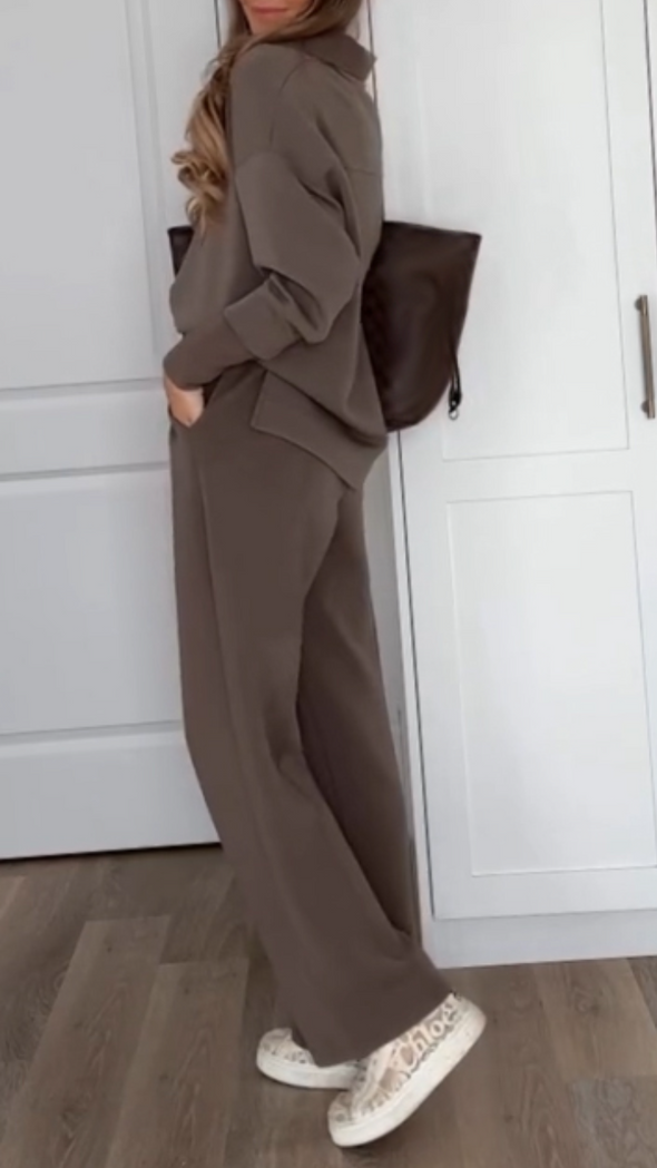 Women V-neck Top + Drawstring Pants Casual Suit