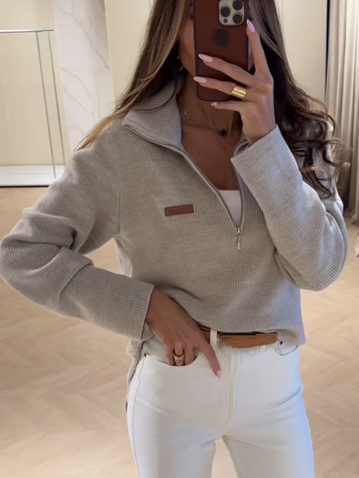 Womens Lapel Half Zipper Casual Top