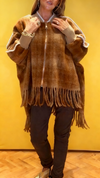Women Round Neck Plaid Patchwork Tassel Casual Jacket