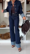 Womens Lapel Splicing Casual Denim Suit