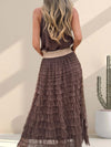 Women Round Neck Top+ Patchwork Mesh Skirt Casual Set