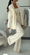 Ladies Lapel Print Hollow Out Temperament Casual Set