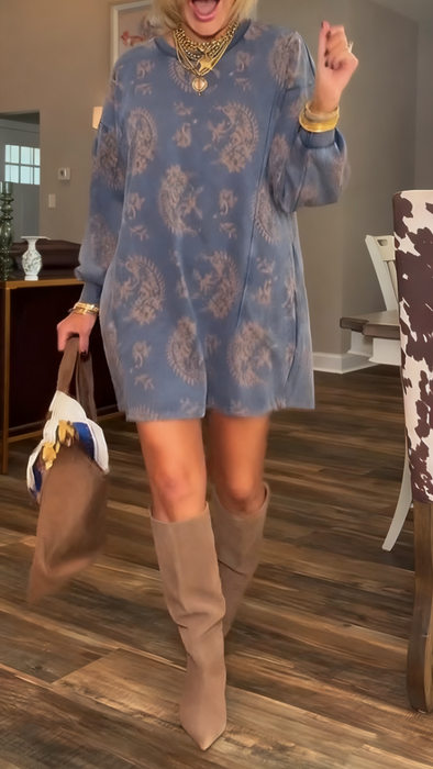 Women Round Neck Printed Loose Casual Dress