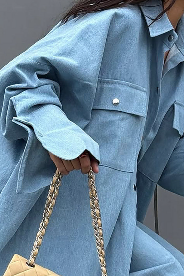 Womens Lapel Loose Top + Pants Casual Suit