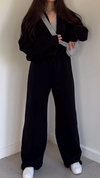 Women Round Neck Zipper Stitching Solid Color Casual Suit