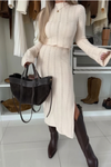 Womens Round Neck Top + Slit Half-body Solid Color Casual Suit