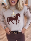 Ladies Round Neck Printed Casual Sweater