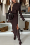 Womens Round Neck Top + Slit Half-body Solid Color Casual Suit