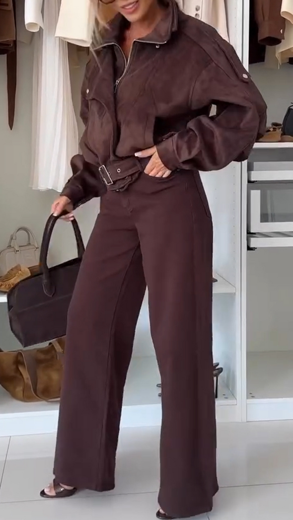 Women Lapel Splicing Jacket + Pants Temperament Casual Suit