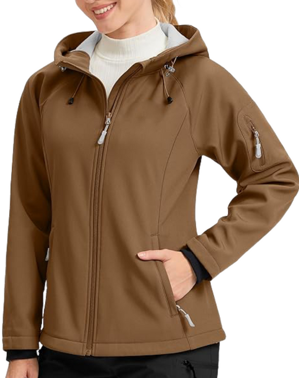 Women Wool Lined Soft Shell Waterproof Hooded Jacket