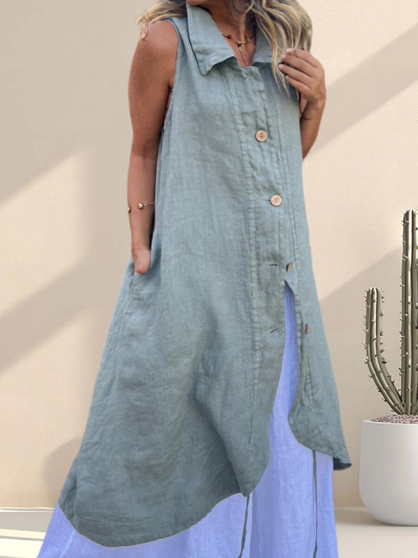 Women Lapel Buckle Irregular Casual Top