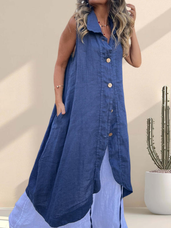 Women Lapel Buckle Irregular Casual Top