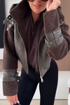 Women Lapel Leather Stitching Plush Temperament Casual Jacket