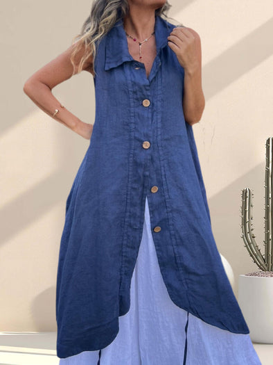 Women Lapel Buckle Irregular Casual Top