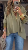 Womens Round Neck Half Zipper Casual Top