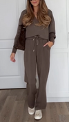 Women V-neck Top + Drawstring Pants Casual Suit