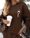 Women Round Neck Spliced tassel Top + Pants Casual Suit