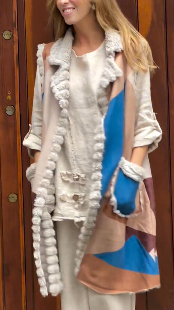 Womens Laple Collar Patchwork Casual Long Vest