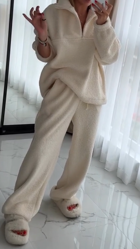 Womens Lapel Stitching Plush Casual Suit