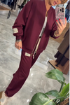 Womens Round Neck Zipper Coat + Pants Casual Suit