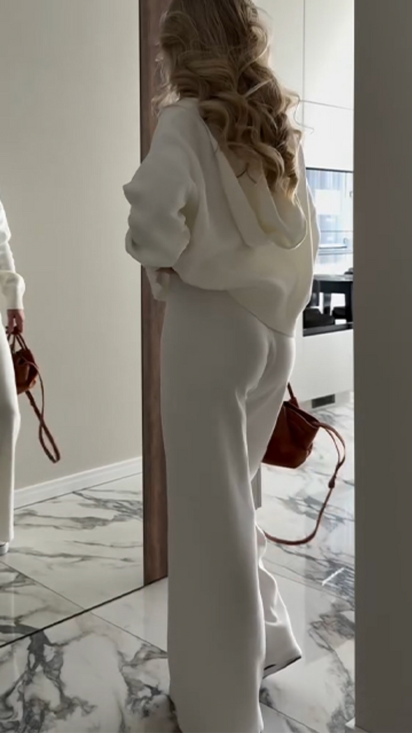 Womens Round Neck Hooded Zip-up Top + Pants Casual Suit