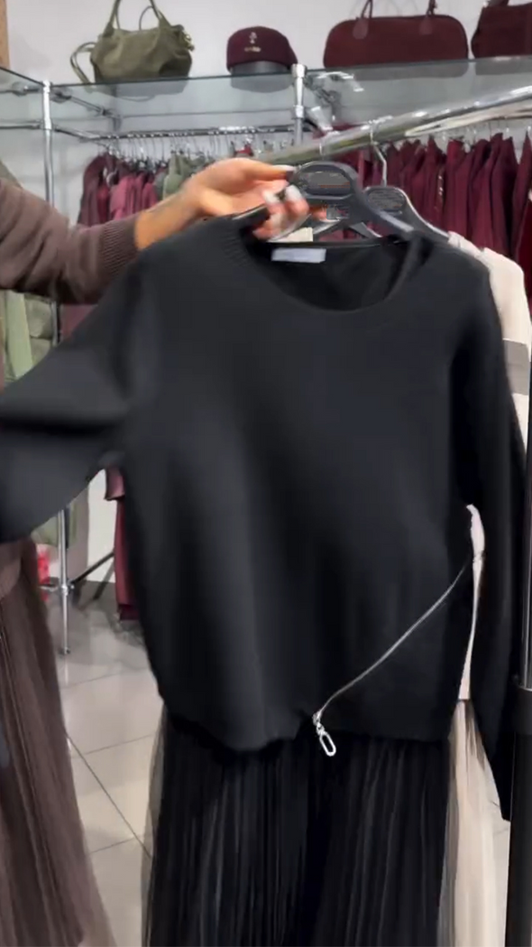 Women Interior Patchwork Dress+ Side Zipper Top Casual Set