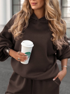Women Round Neck Hooded Solid Color Casual Suit