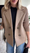 Women's Lapel Button Knitted Sleeve Casual Coat with Two Side Pockets