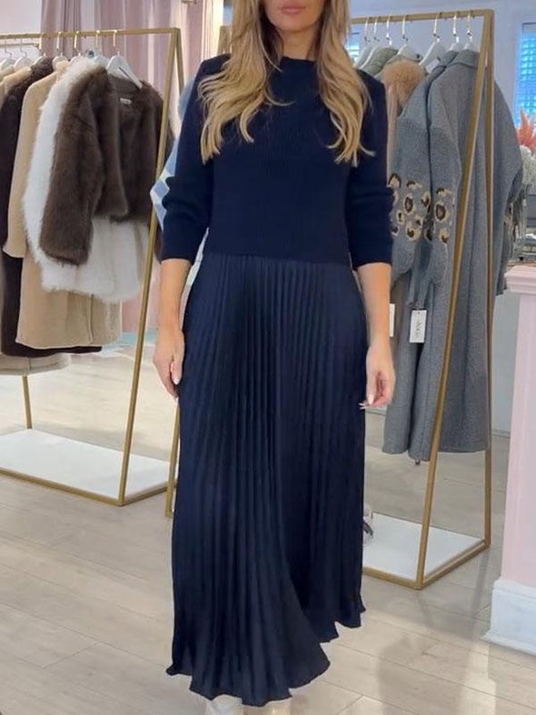 Women's Round Neck Long Sleeve Patchwork Dress